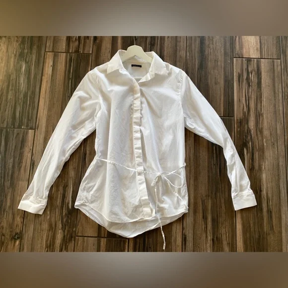 Theory Women’s White Button-Down Shirt with Tie Hem Size S - Picture 3 of 4